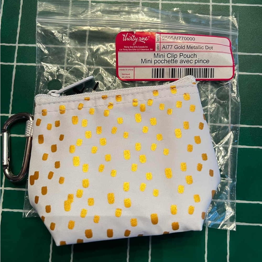 Thirty-One Gold Metallic Dot Mini Clip Pouch